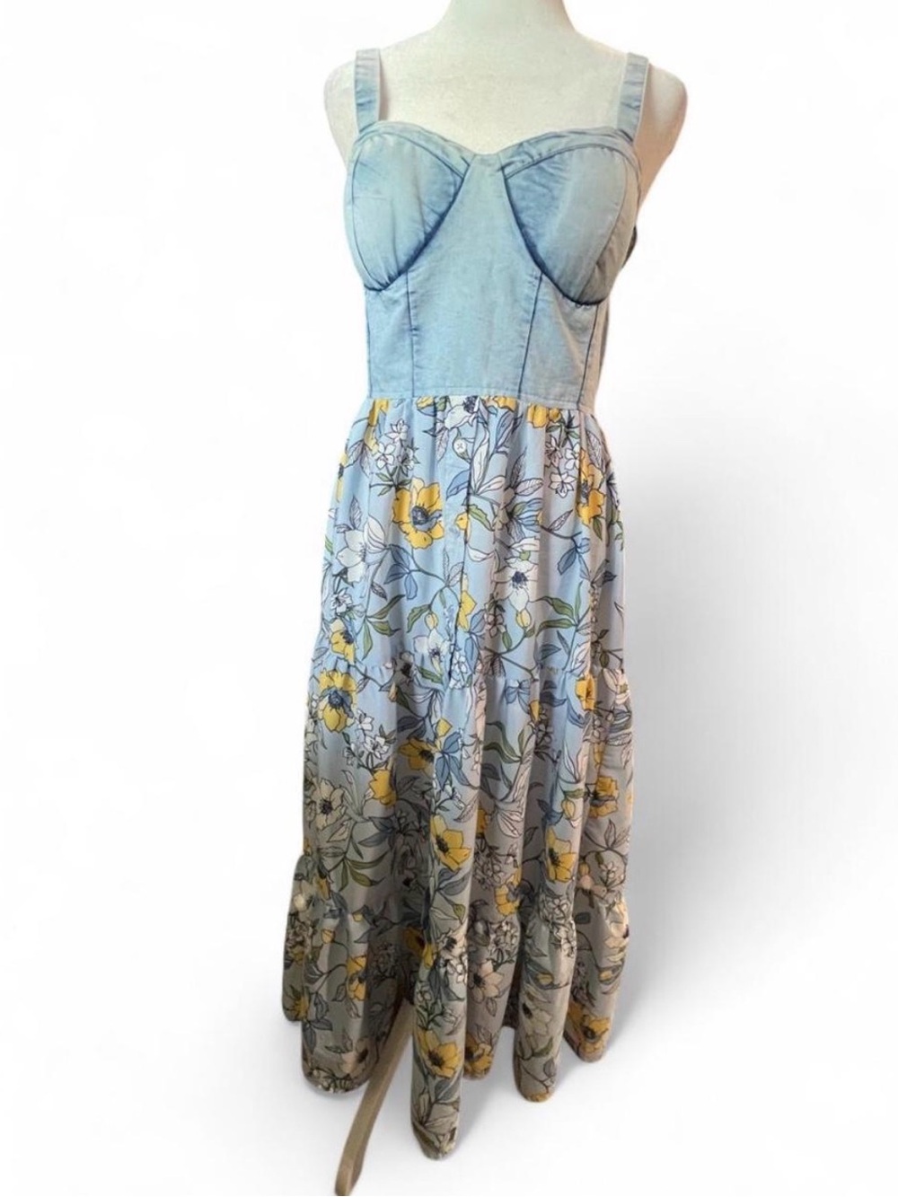 Light Blue Floral Bustier Maxi Dress